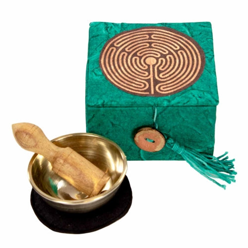 Mini Meditation Bowl Box: 2" Garden Labyrinth Singing Bowl - Green