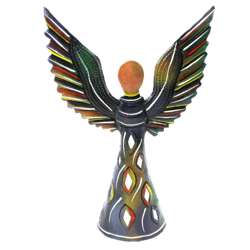 Hand Painted 9 Inch Standing Metal Angel - Croix des Bouquets