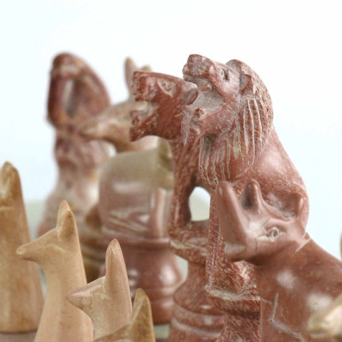 Hand Carved Soapstone African Animal Chess Set - 15" Board - SMOlart