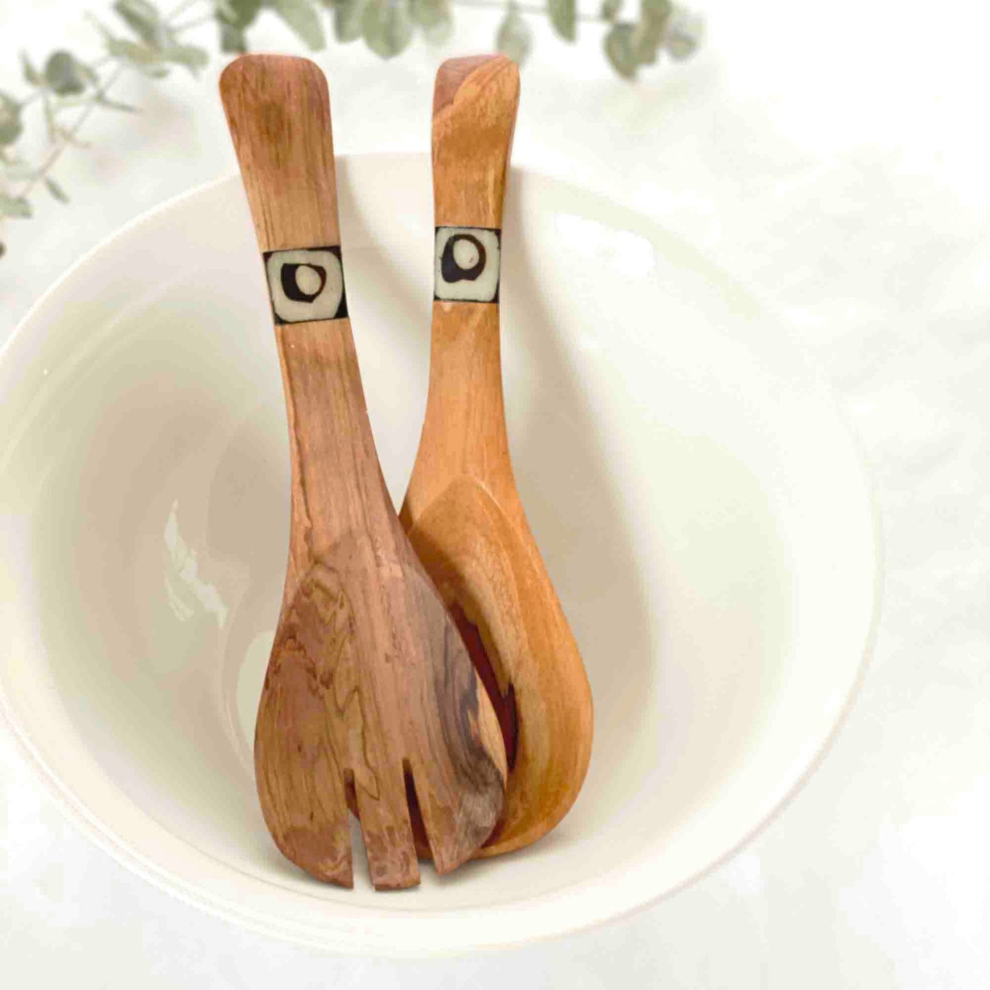 Olive Wood Serving Set, Small with Batik Inlay