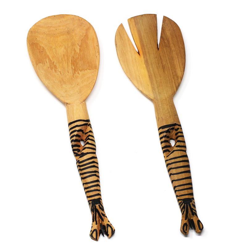 Hand-Carved Zebra Salad Tongs - Jedando Handicrafts