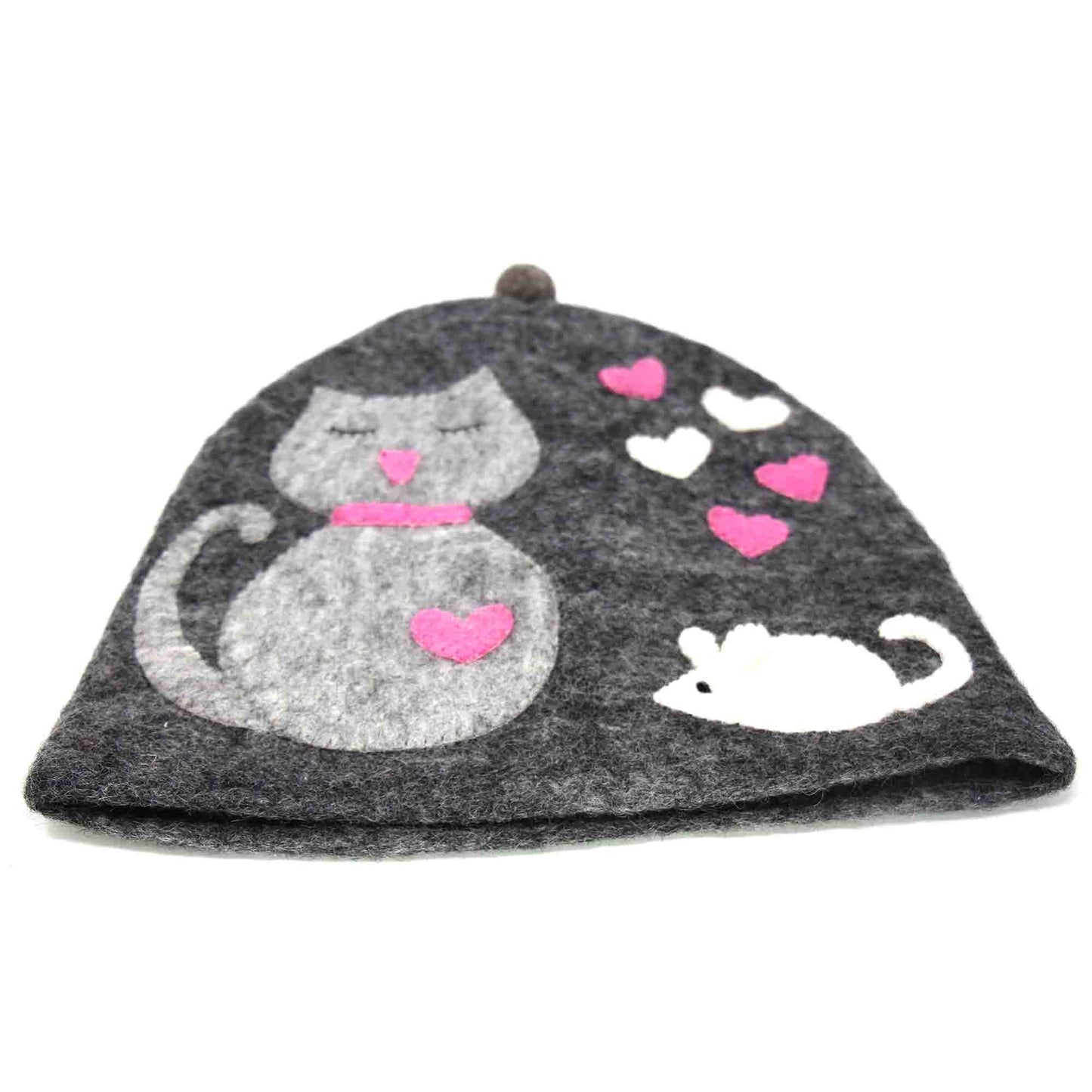 Hand Crafted Felt Tea Cozy - Cat and Mouse -100% New Zealand Wool-Sustainably Sourced