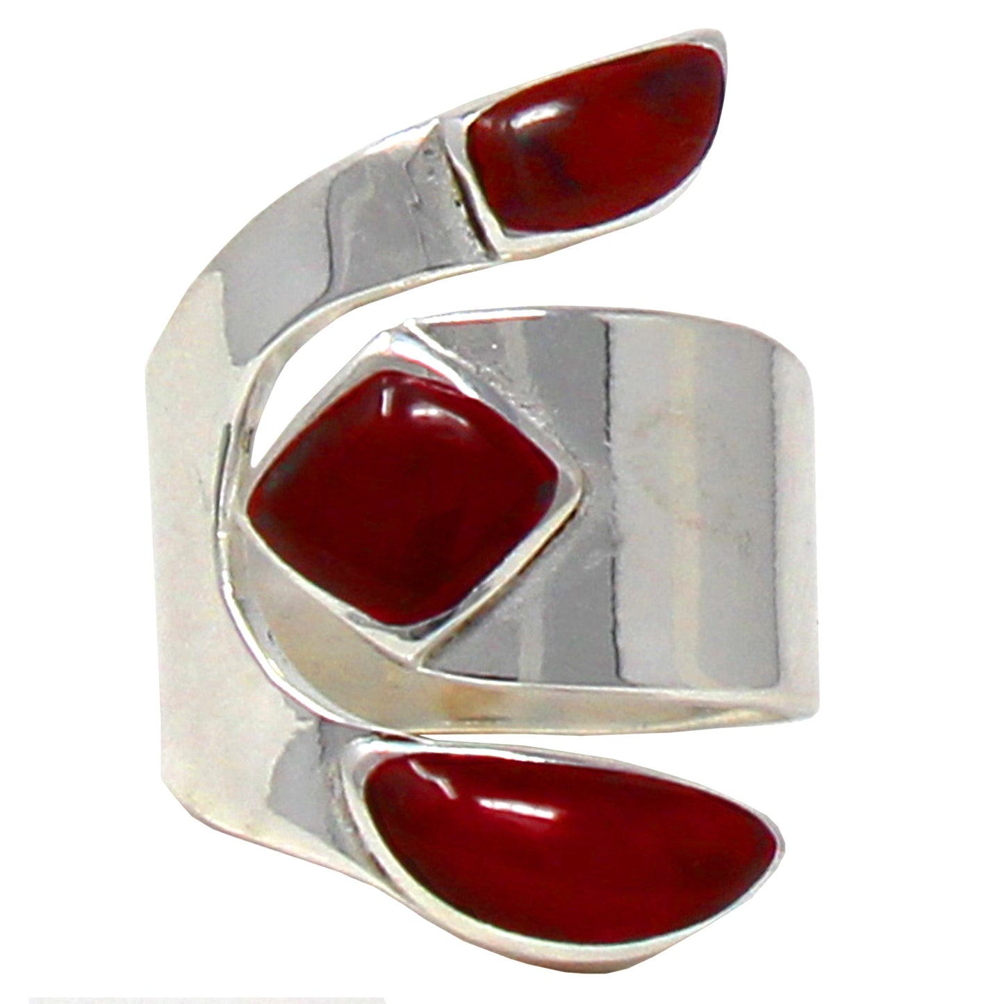 Wide Red Jasper and Alpaca Silver Ring - Size 8