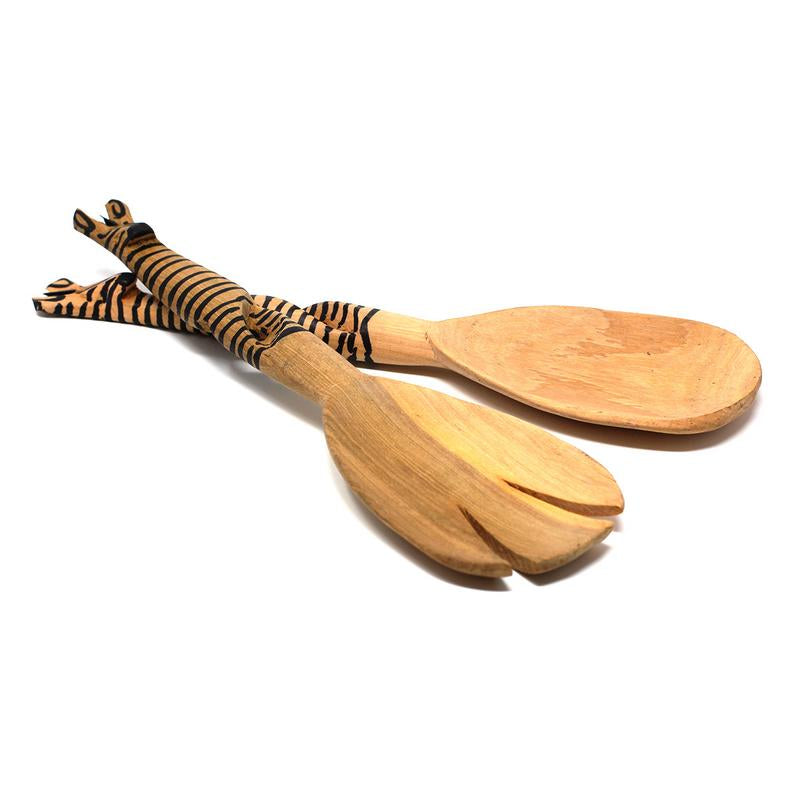 Hand-Carved Zebra Salad Tongs - Jedando Handicrafts