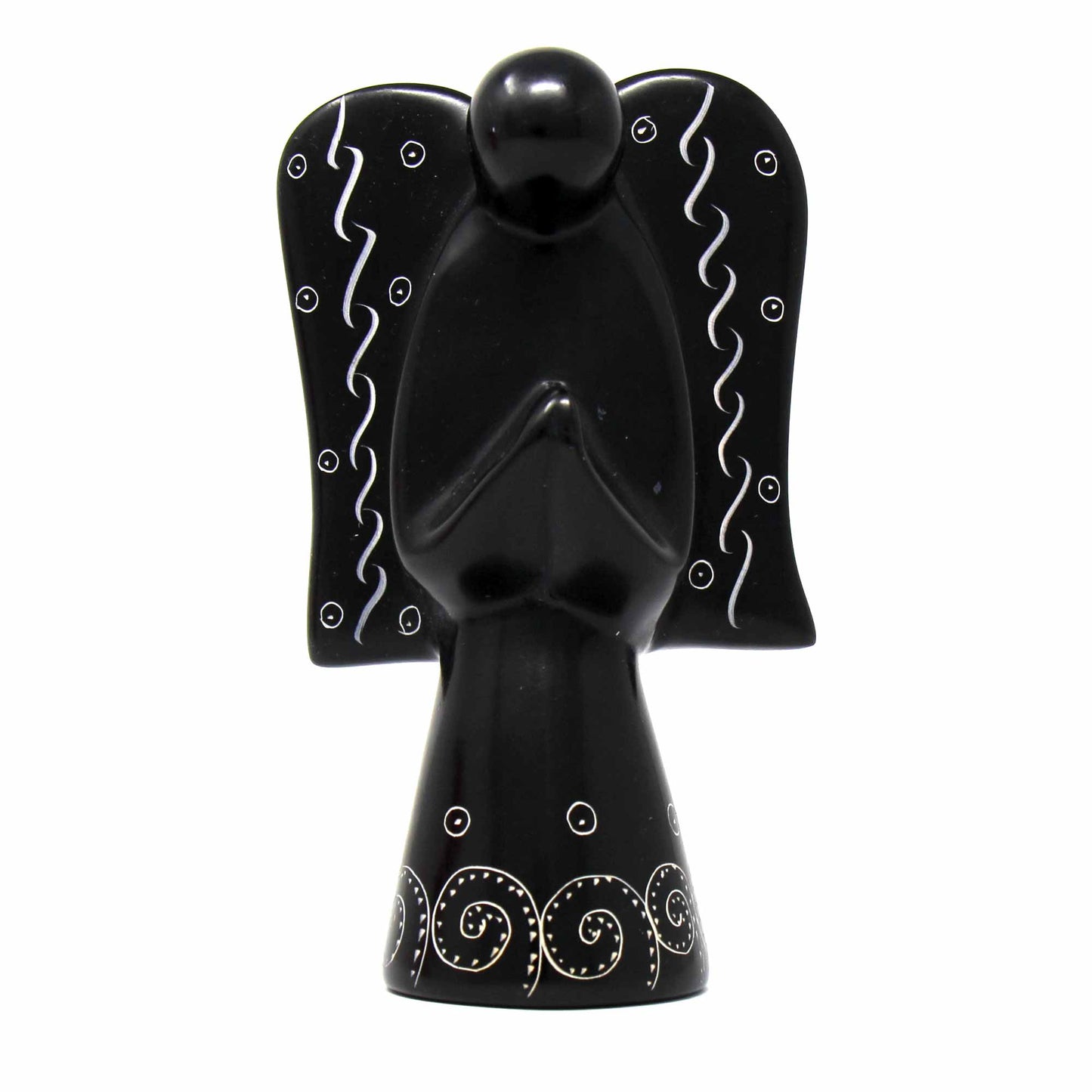 Soapstone Angel Sculpture - Black Finish with Etch Design