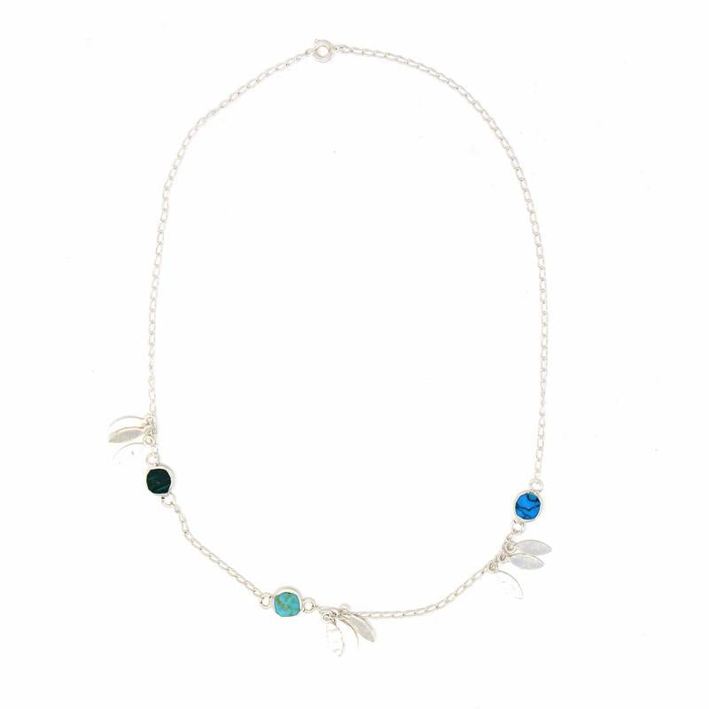 Handcrafted Alpaca Silver Feathers and Turquoise Necklace