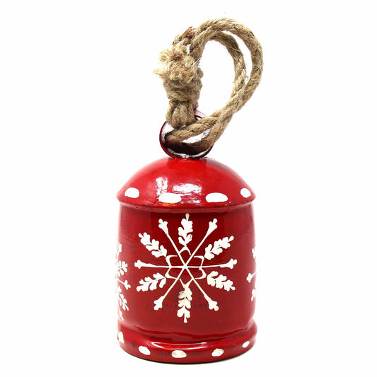 Recycled Iron-Rustic Red and White Snowflake Hanging Bell