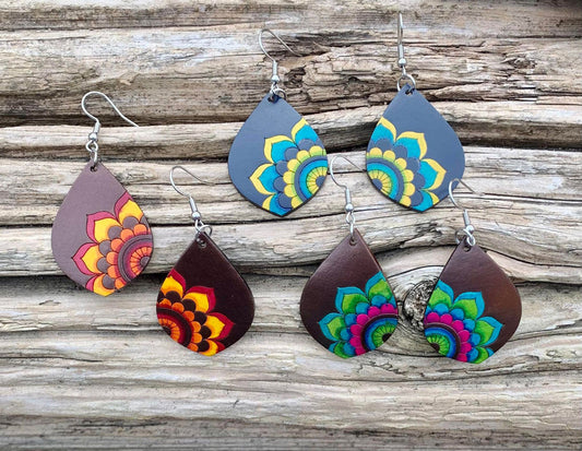 Hand-Painted Gourd Flower Drop Earrings-Hand-Carved Gourd-Colombia